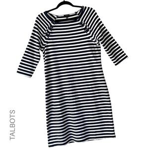 TALBOTS | NWOT NAVY BLUE & WHITE STRIPE PURE COTTON NAUTICAL MIDI DRESS | MEDIUM